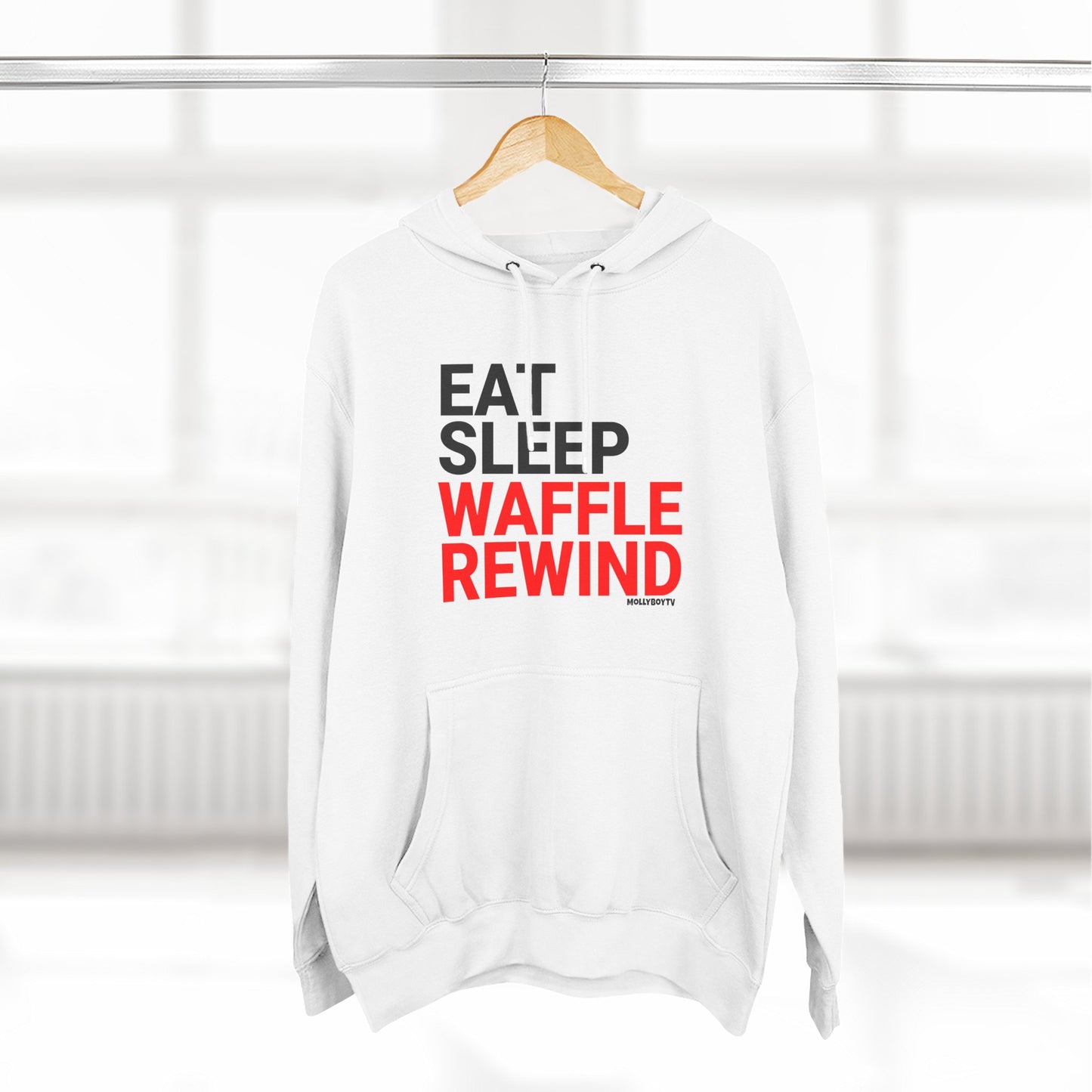 EAT, SLEEP WAFFLE, REWIND Unisex Hoodie (White)