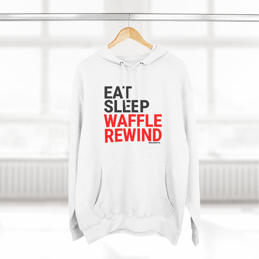 EAT, SLEEP WAFFLE, REWIND Unisex Hoodie (White)