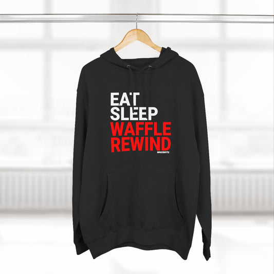 EAT, SLEEP, WAFFLE, REWIND Unisex Hoodie (Black)