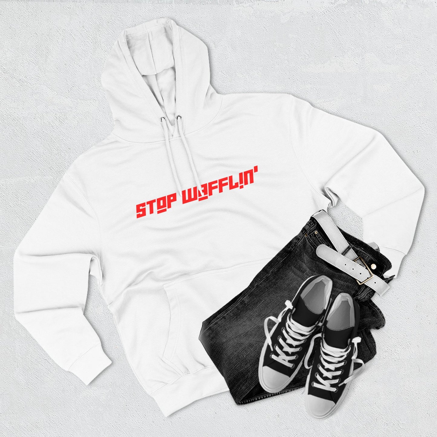 Stop Wafflin' Bold Unisex Hoodie (White)