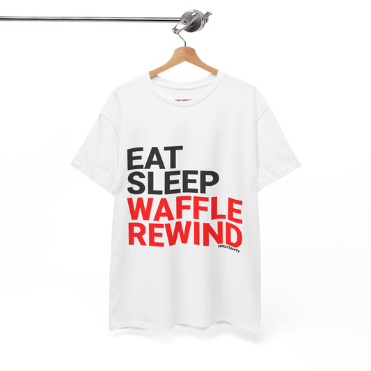 EAT, SLEEP, WAFFLE, REPEAT Unisex Tee (White)
