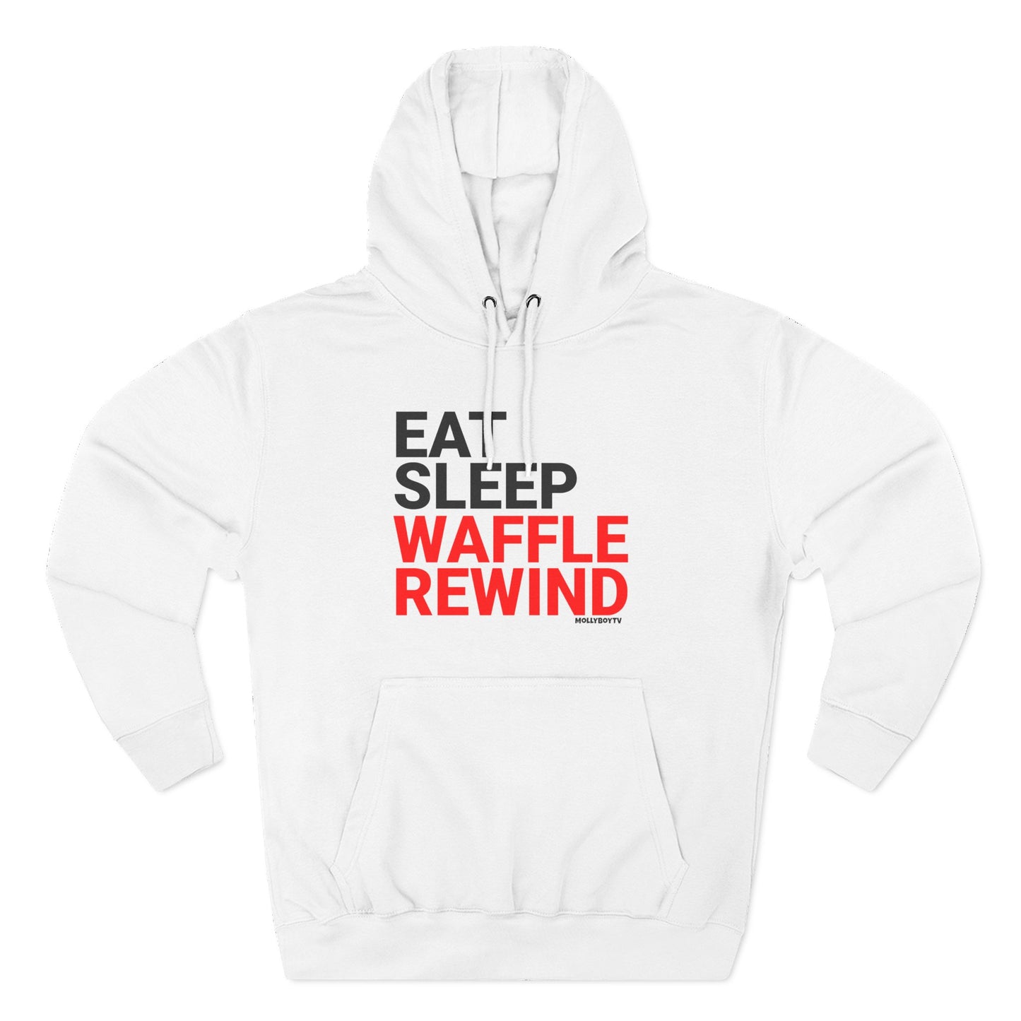 EAT, SLEEP WAFFLE, REWIND Unisex Hoodie (White)