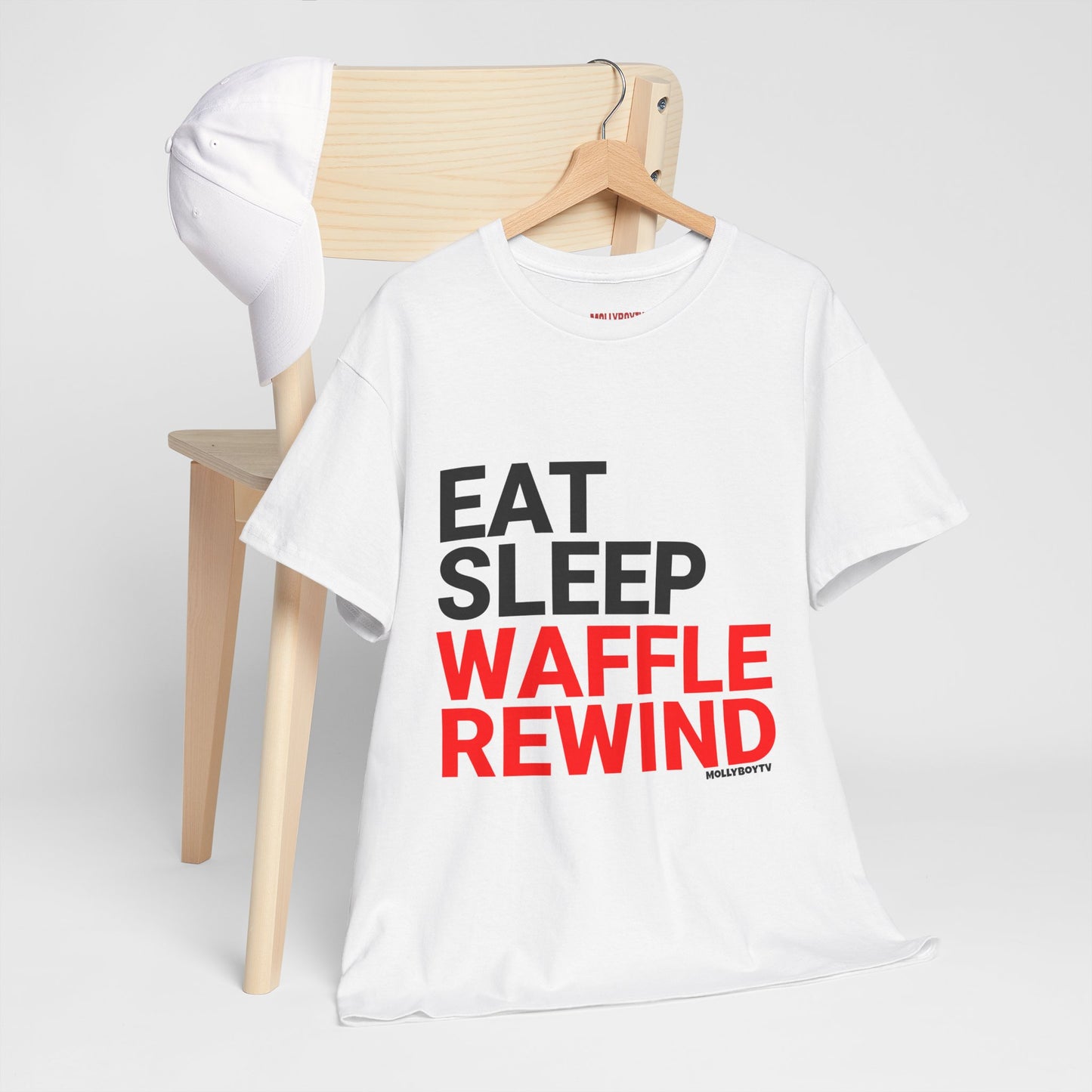 EAT, SLEEP, WAFFLE, REPEAT Unisex Tee (White)