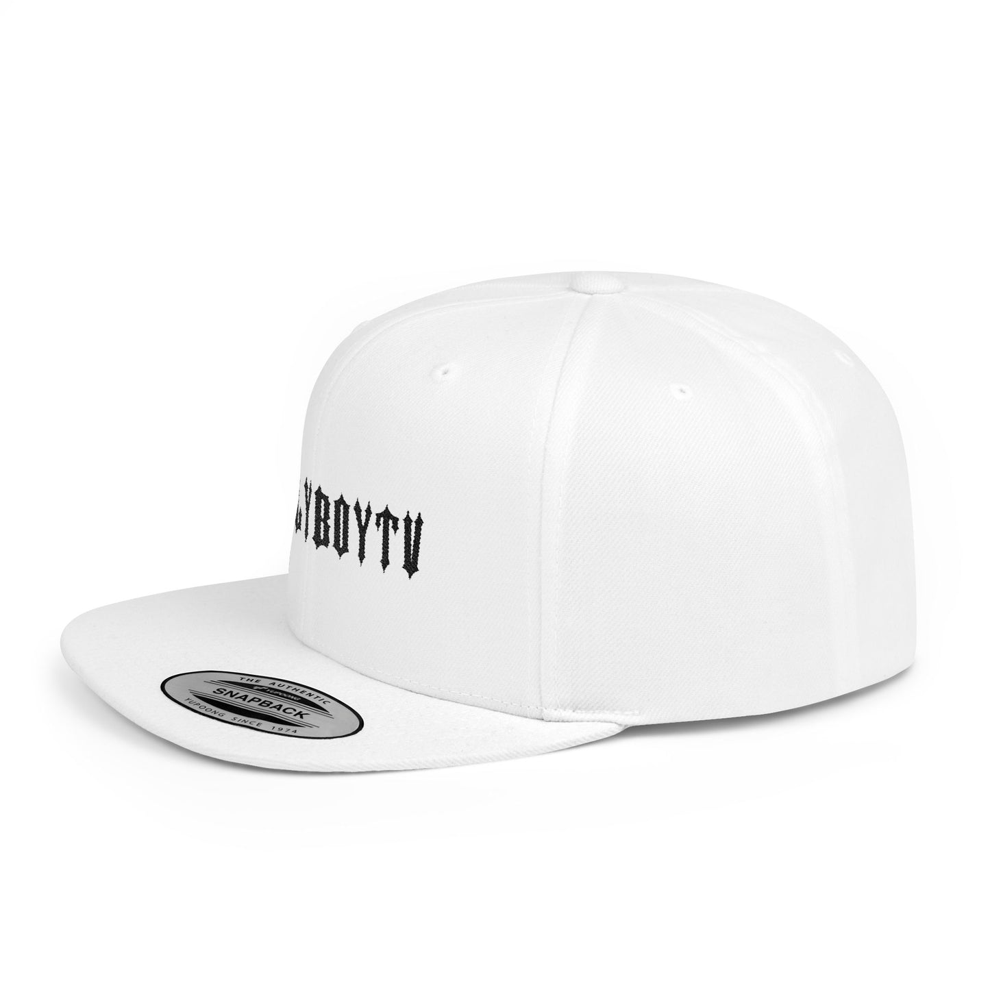 MollyBoyTV Embroidered Flat Bill Snapback Hat (White)